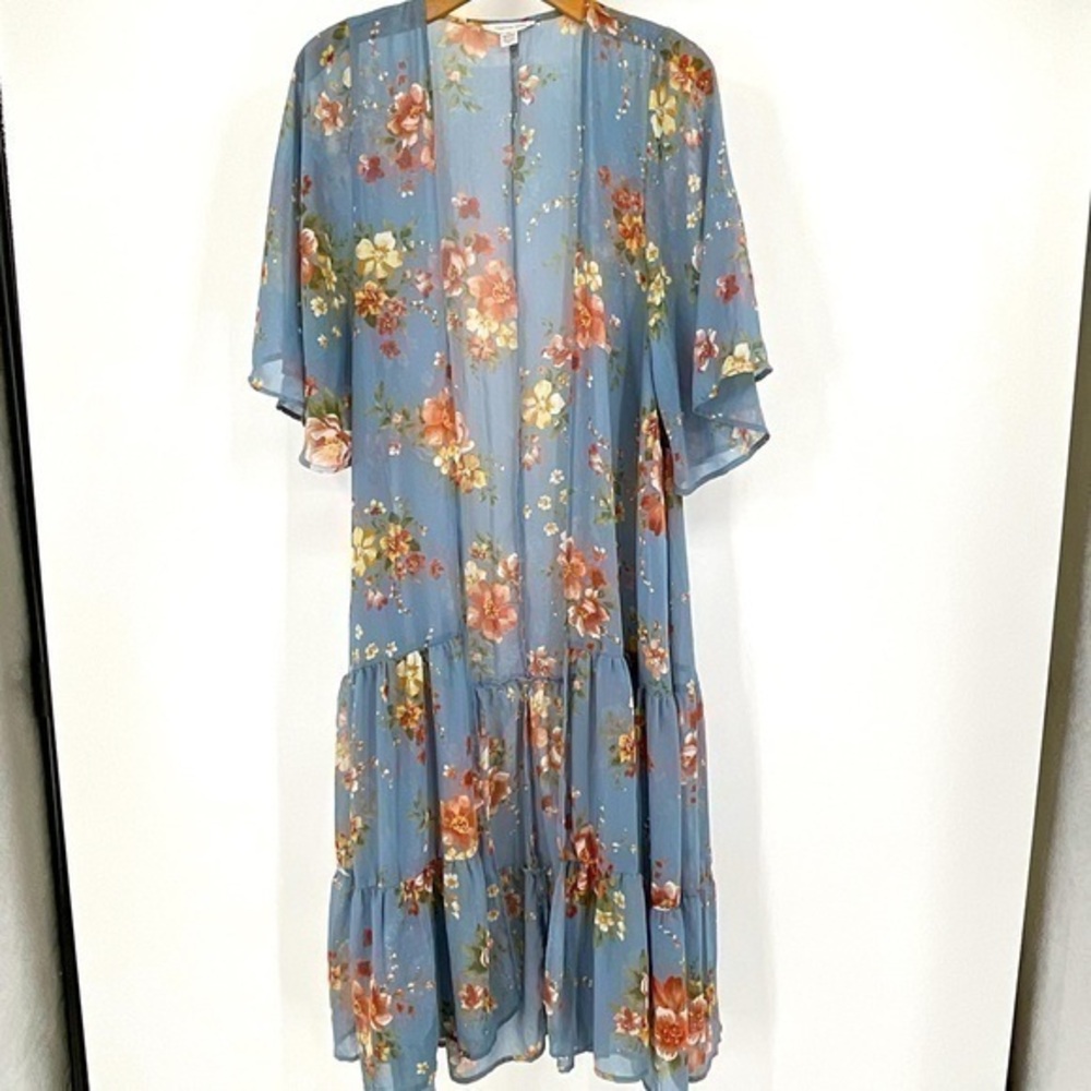 American‎ Eagle Floral Short Sleeve Sheer Ruffled Cardigan Size O/S B41